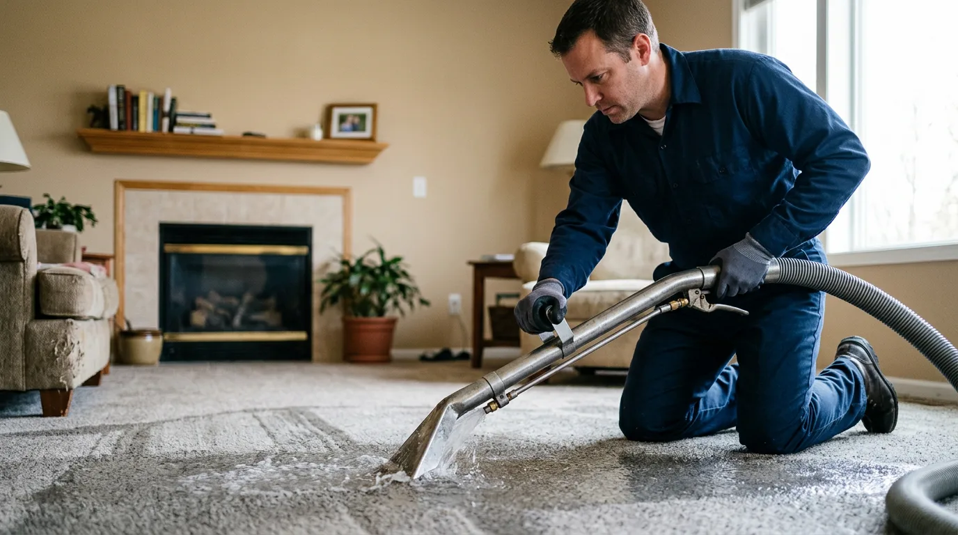 Water damage restoration technician working near Brookton, ME